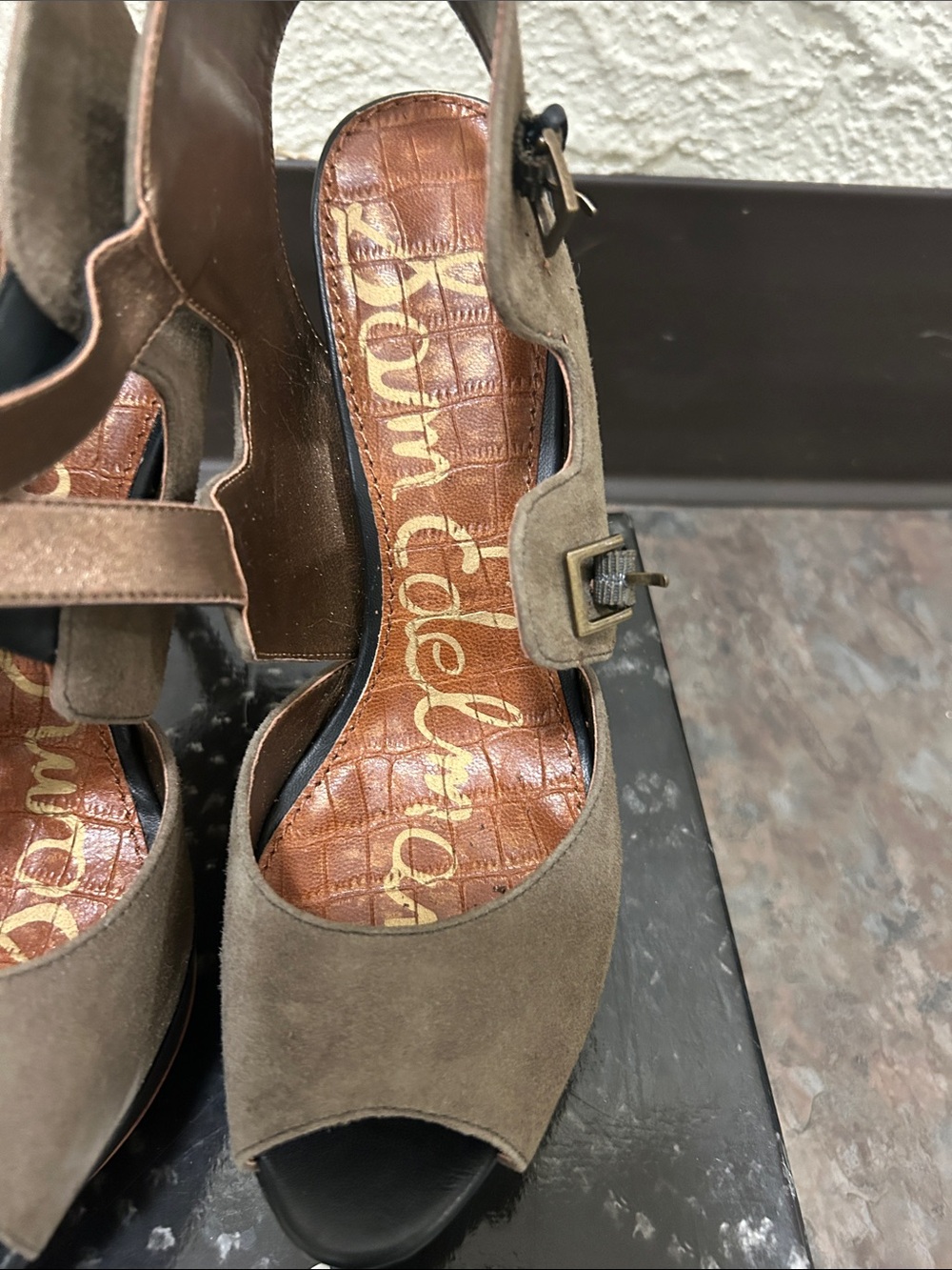 Sam Edelman Tan & Black Leather Suede Platform Heels Size 8 BRAND NEW BOX Size 8 - Picture 5 of 16